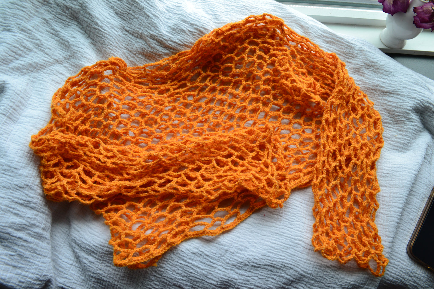Crochet Mesh Crop Top 3/4 Length Sleeves