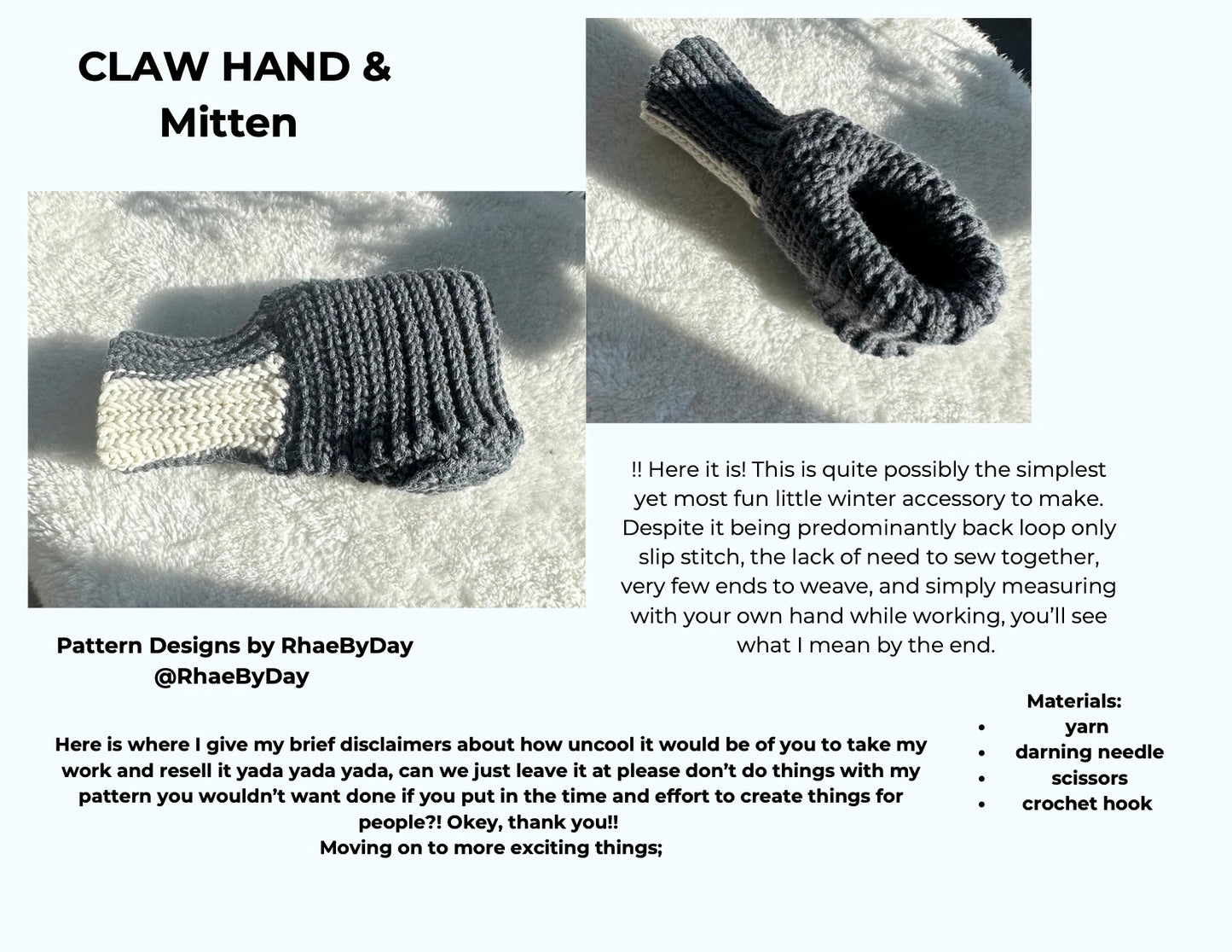 Digital Pattern For Claw Hand & Mitten