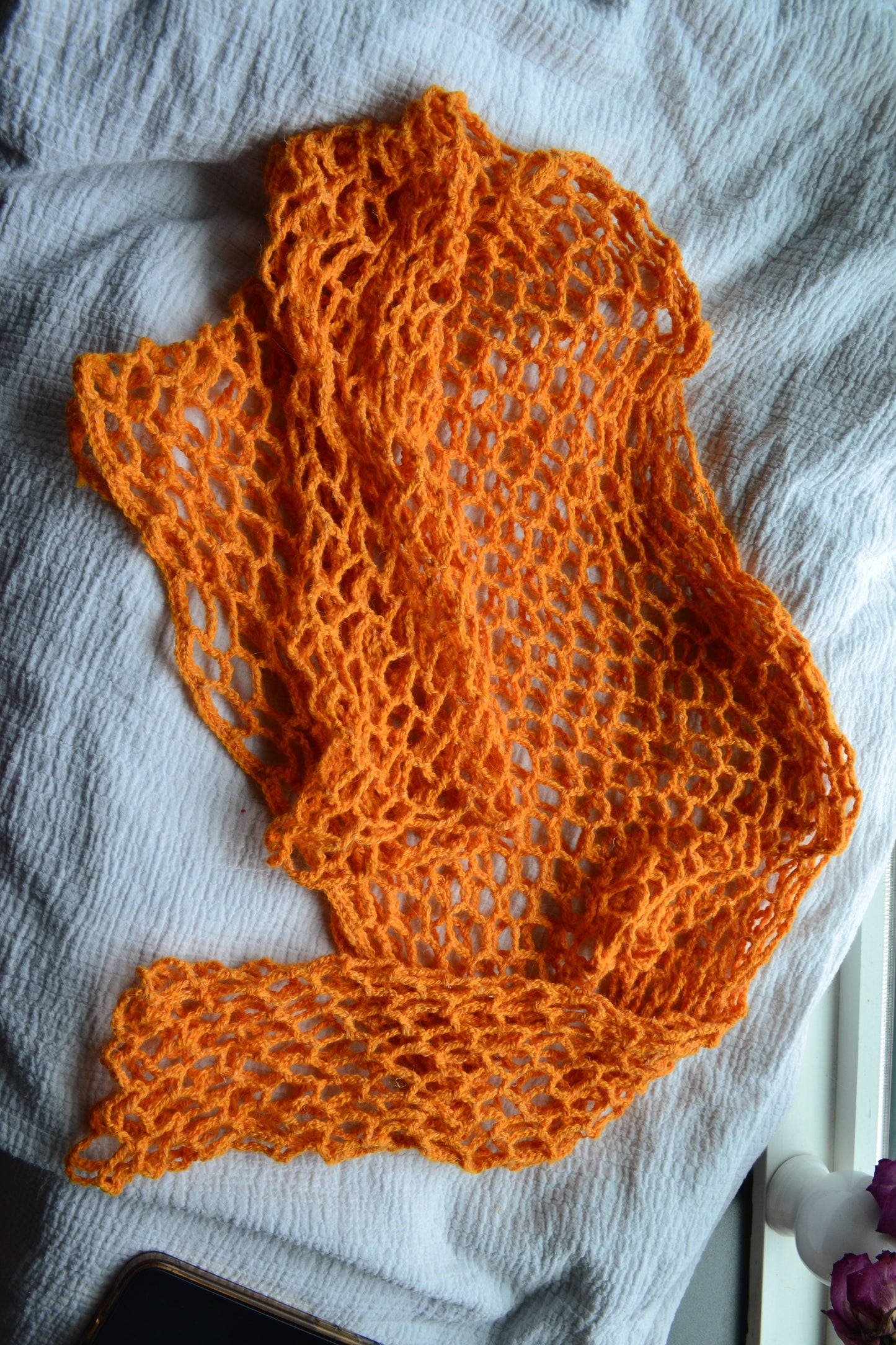 Crochet Mesh Crop Top 3/4 Length Sleeves